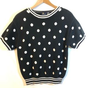 Short Sleeve Black and White Polka Dot Sweater